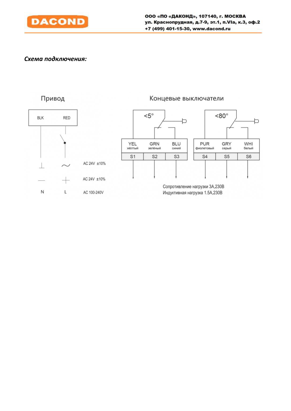 Электропривод DACOND DAC-LF230-20S (20 Н·м, 230 В, с возвратной пружиной)