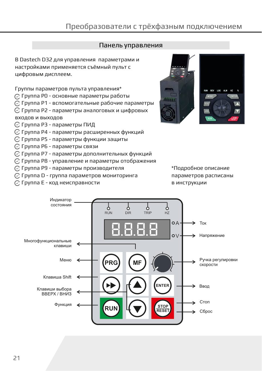 Панель управления D32 Dastech D32-T3-7R5G/11P